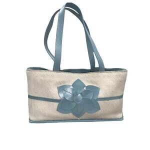 Olivia O Leather Purse Turquoise Leather & Hair on Hide Appliqué Flower Y2K